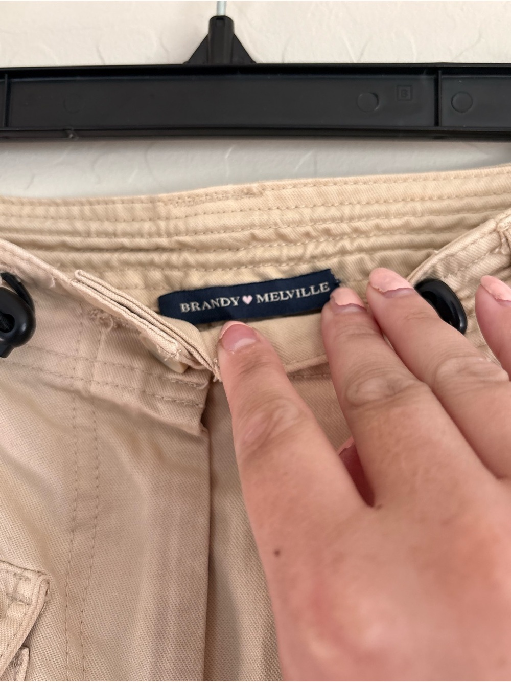 Brandy Melville Kim Cargo Pants Khaki Tan Drawcord Pocket Small Y2K Utility - Picture 4 of 7